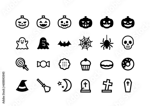 ハロウィンモチーフのベクターアイコンセット