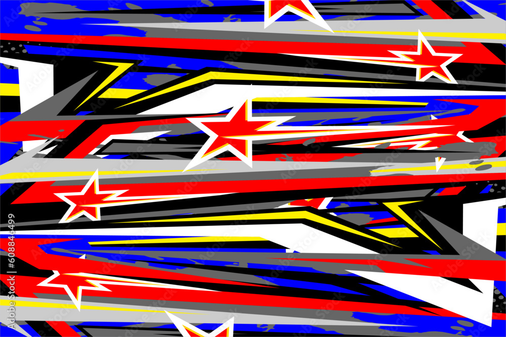 Abstract racing background vector design with a unique stripe pattern and a mix of bright colors and a star effect that looks good