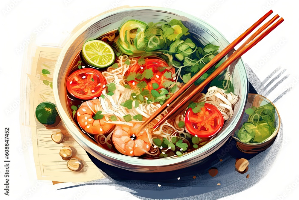 Vietnamese Pho illustration - made with Generative AI tools Stock ...