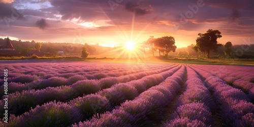 Lavender dreams in the rays of the French sunset, generative AI