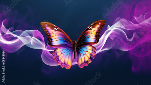 Bright Beautiful Butterfly on black background created with generative AI technology