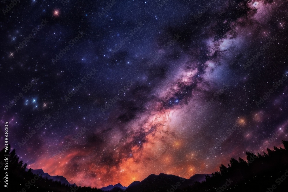 Starry sky in the mountains. Night sky in August. AI generated, human enhanced.