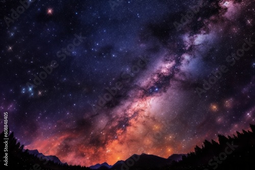 Starry sky in the mountains. Night sky in August. AI generated, human enhanced.