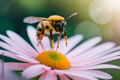 Wallpaper Mural Bee on flowers. Fauna and flora concept. Created with generative Ai technology. Torontodigital.ca