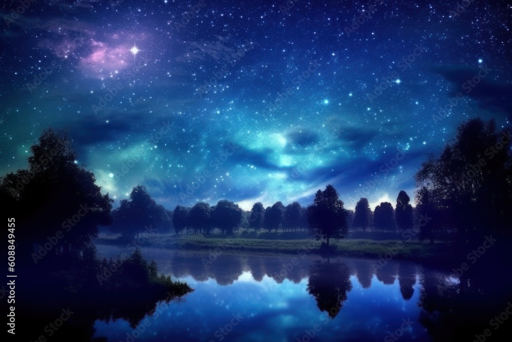 Dreamlike Night Sky Adorned with Stars - Generative AI Dreamlike Night Sky Adorned with Stars - Generative AI