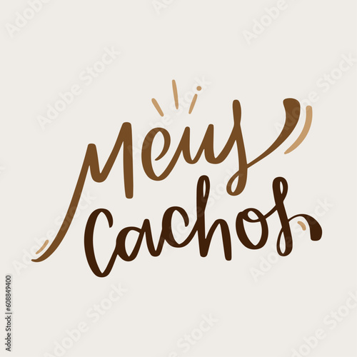 Meus cachos. My curly hair in brazilian portuguese. Modern hand Lettering. vector.
