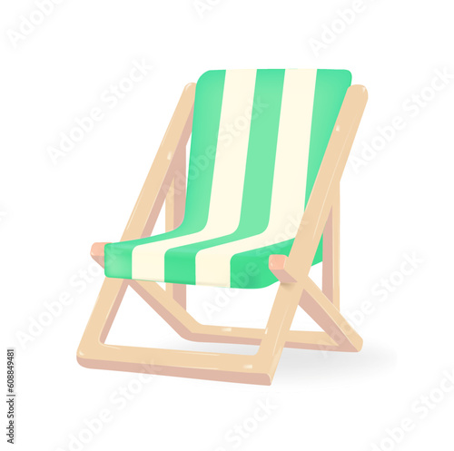 3d vector beach chair beach vacation and travel concept. Eps 10 vector, 3d render.