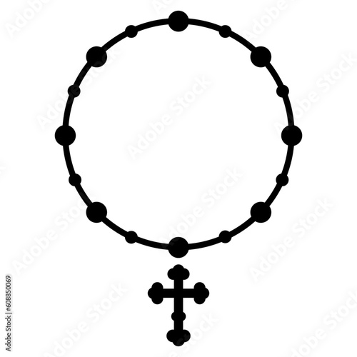 Rosary beads on white background