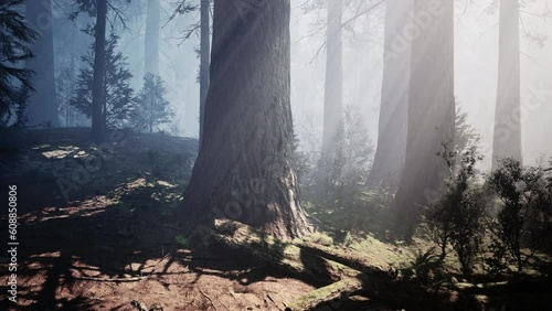 Huge redwoods located at the Sequoia National Park