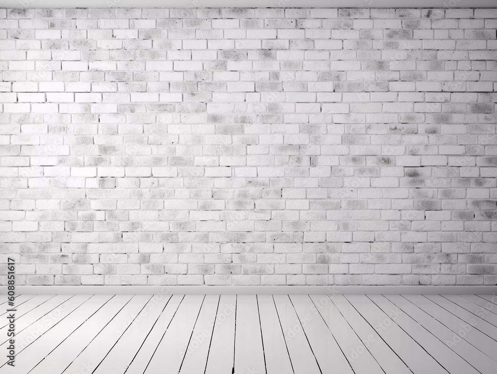 Empty room with white brick wall. Generative AI