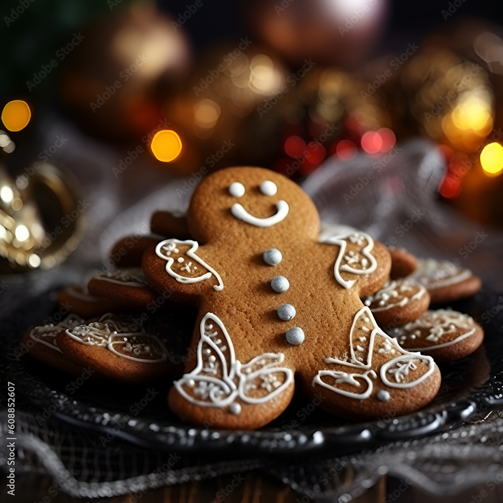 gingerbread man, homemade cookies on christmas table, close up, ai generated