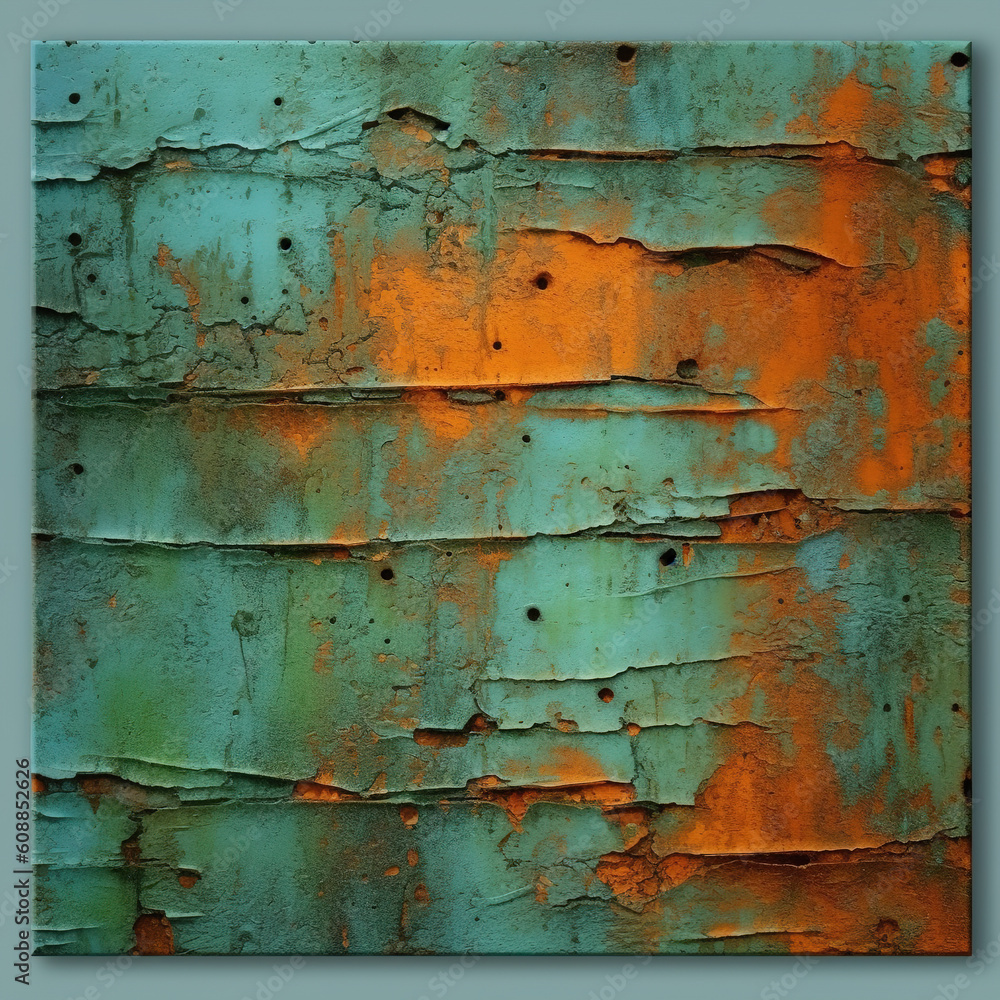 Rusty metal surface with cracked green paint, abstract rusty metal or wood texture,  wall background for design with copy space, corrosion. illustration generated with ai