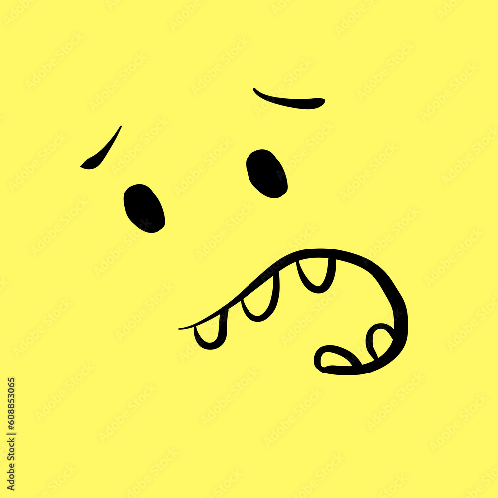 Surprised face on yellow background, Hand draw, Graphic, Draw. Surprised face on yellow background, Hand draw, Graphic, Draw.