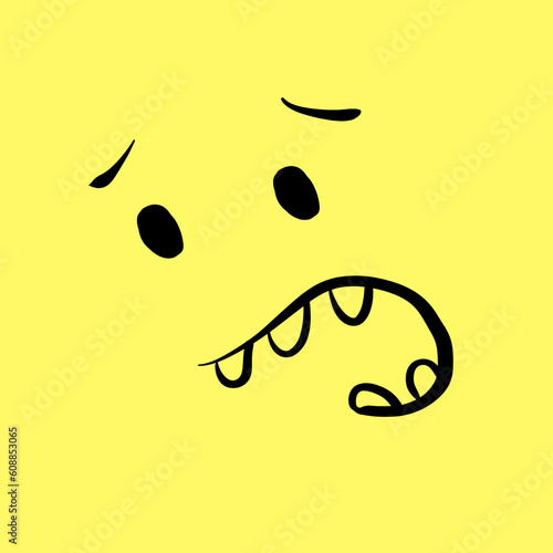 Surprised face on yellow background, Hand draw, Graphic, Draw.