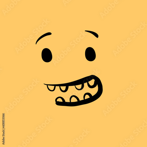 Happy smiling face, Cartoon expression, Hand draw.