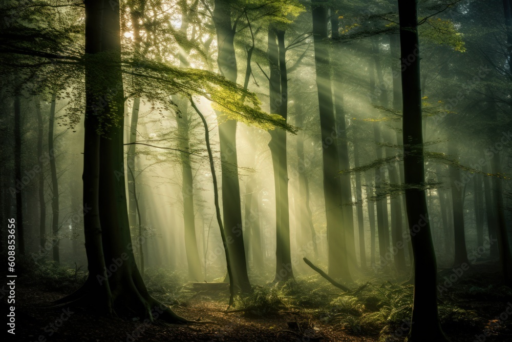 Naklejka premium Ethereal Forest in the Mist - Generative AI