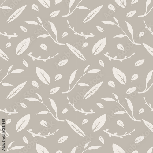 Seamless pattern from different leaves. endless texture with hand drawing leaves. Natural vector illustration