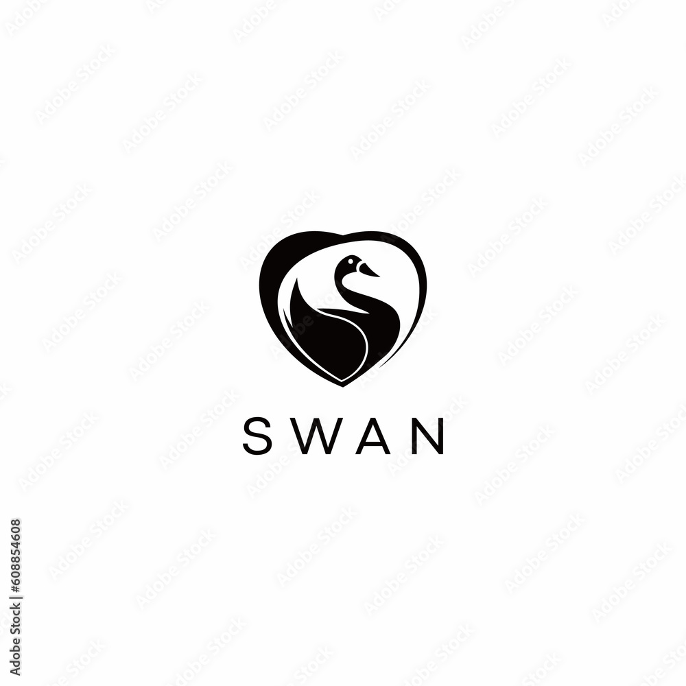 Swan logo template vector icon illustration design in heart frame. Swan logo template vector icon illustration design in heart frame.