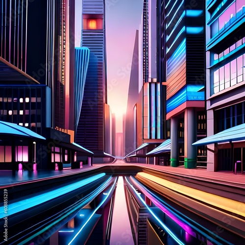 traffic in futuristic city at night