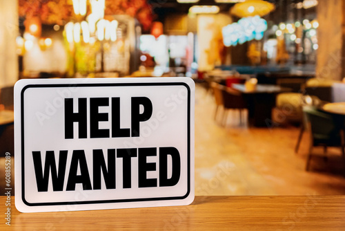 Bilde på lerret Help wanted sign inside restaurant