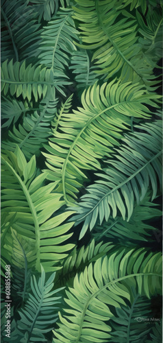 Foliage Whispers  Abstract Design Inspired by the Delicate Pattern of Fern Fronds  Utilizing Green Shades