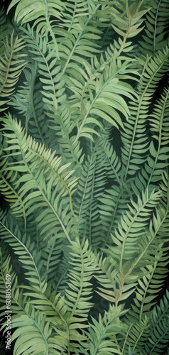 Forest Lace: An Abstract Design Emulating Fern Fronds' Delicate Pattern in Green Hues