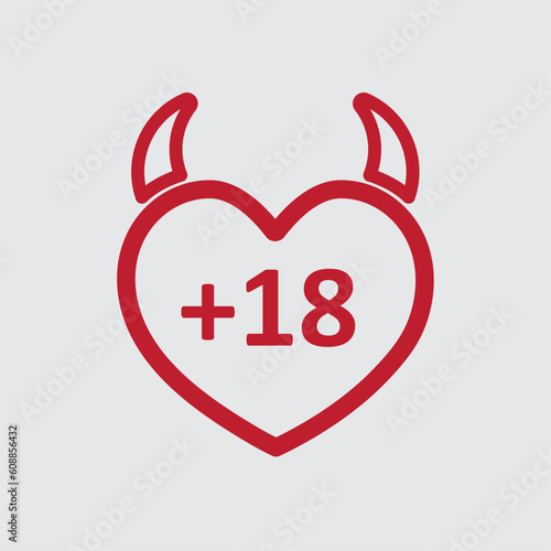 symbol for adult products, stores and businesses. sign for sex shops. +18 services, items, movies. erotic content warning. age range. icon in red and minimalist. light background