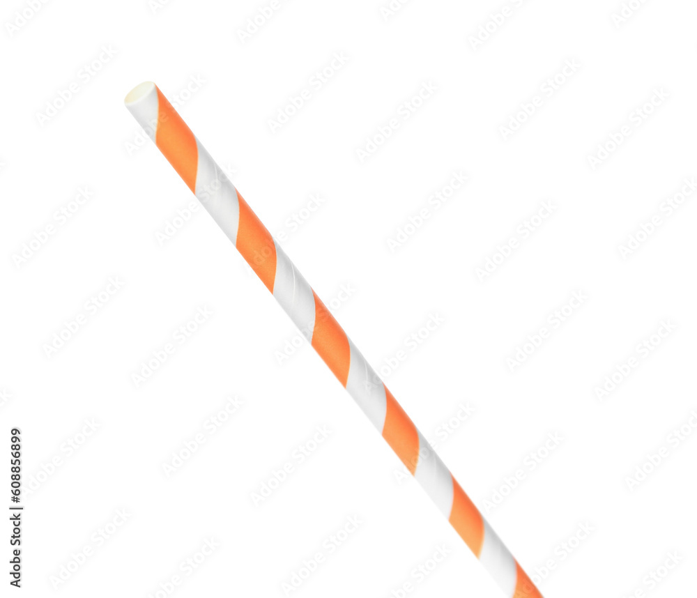 Fototapeta premium One striped paper straw for drinking isolated on white