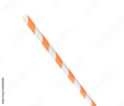 One striped paper straw for drinking isolated on white