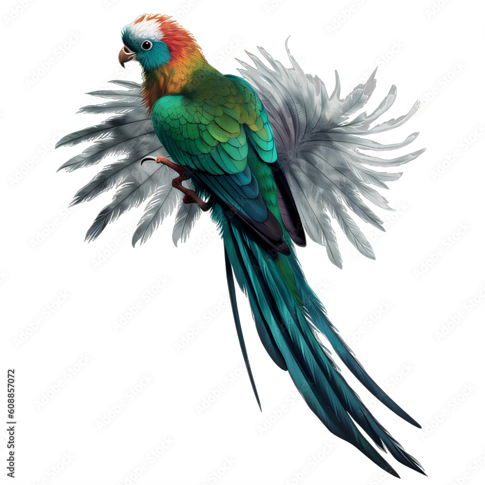 Fototapeta premium A colorful quetzal on a transparent background png isolated Generative Ai