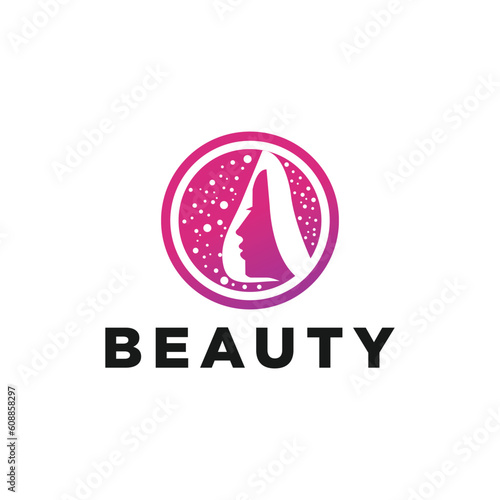 Beautiful woman fashion logo. Pink Abstract vector template linear style on white background