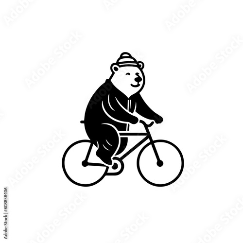 Bear Riding On A Bicycle Logo Monochrome Design Style