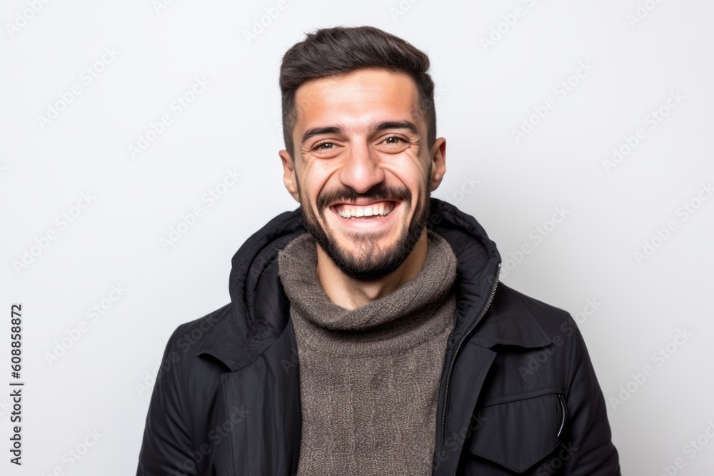 Portrait of a happy young man in winter clothes on white background Portrait of a happy young man in winter clothes on white background