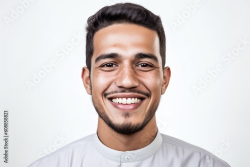 Portrait of a happy young arabic man smiling over white background