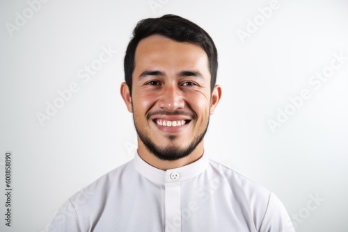 Portrait of a happy young man smiling isolated on a white background © Anne-Marie Albrecht