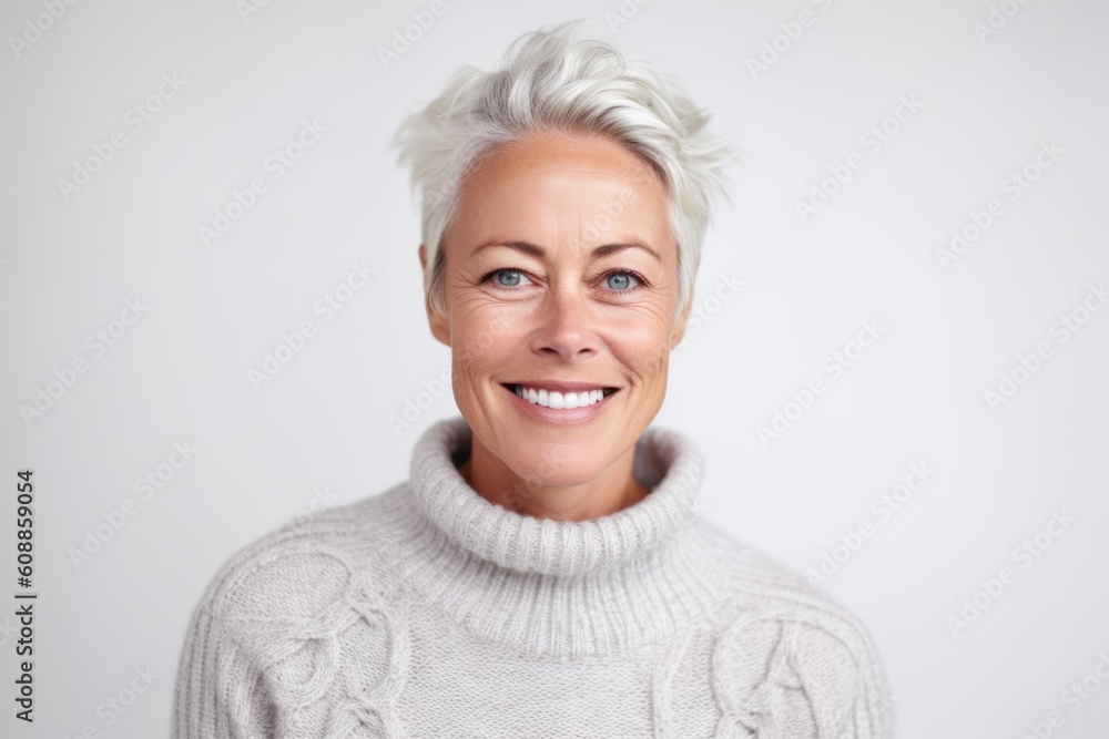 Portrait of a happy senior woman smiling at camera over white background Portrait of a happy senior woman smiling at camera over white background