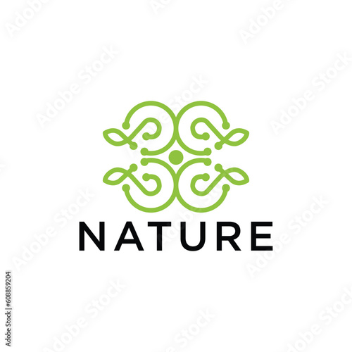 Nature leaf tree growth logo icon design template. garden, park, beauty, spa flat vector