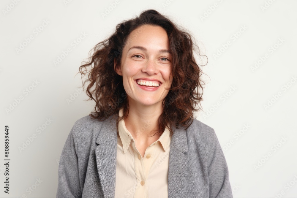 Portrait of a beautiful young woman with curly hair on white background Portrait of a beautiful young woman with curly hair on white background