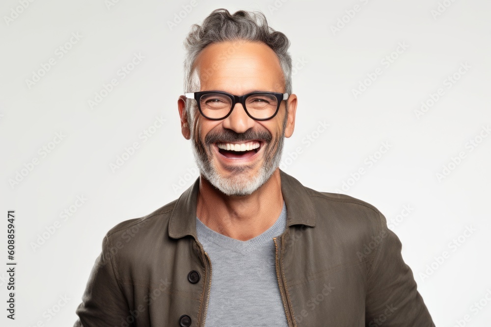 Portrait of happy mature man in eyeglasses smiling at camera isolated on white background Portrait of happy mature man in eyeglasses smiling at camera isolated on white background
