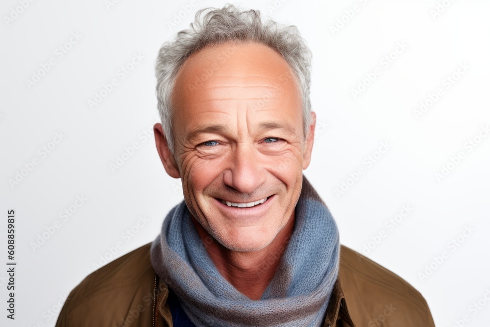 Portrait of a smiling senior man with grey hair on white background Portrait of a smiling senior man with grey hair on white background