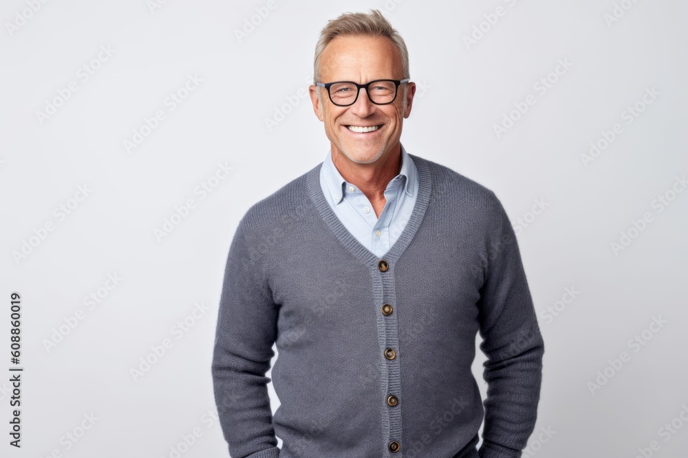 Handsome mature man in eyeglasses standing against white background Handsome mature man in eyeglasses standing against white background