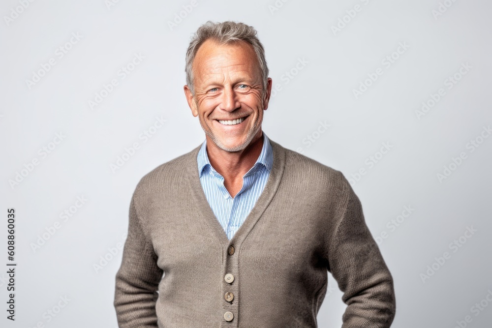 Portrait of a smiling senior man standing with hands on hips isolated on a white background Portrait of a smiling senior man standing with hands on hips isolated on a white background