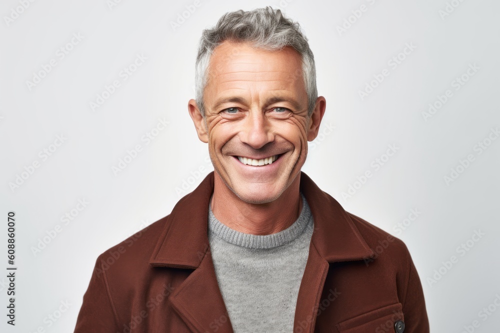 Portrait of a smiling mature man looking at camera over white background Portrait of a smiling mature man looking at camera over white background