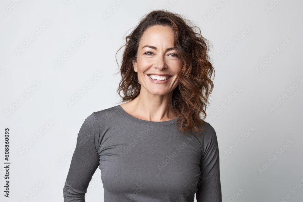 Portrait of a happy woman smiling at the camera over white background Portrait of a happy woman smiling at the camera over white background