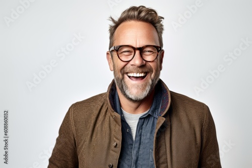 Portrait of a smiling mature man in eyeglasses on white background © Hanne Bauer