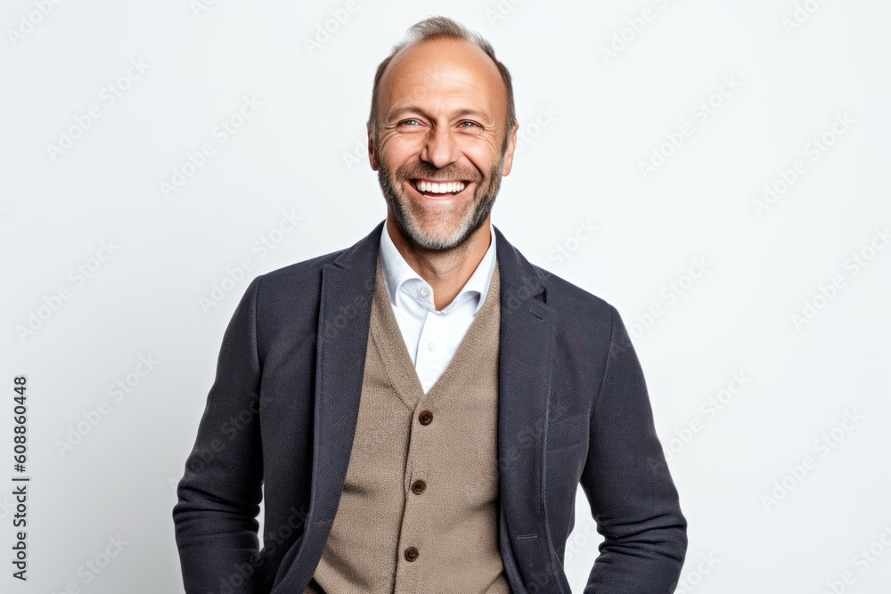 Portrait of a happy mature businessman smiling at camera isolated on a white background Portrait of a happy mature businessman smiling at camera isolated on a white background