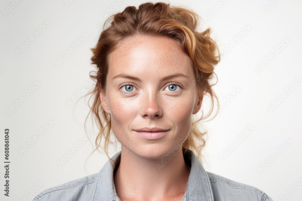 Portrait of a young woman with freckles on her face Portrait of a young woman with freckles on her face