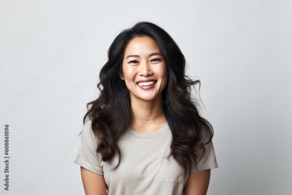 Portrait of a beautiful young asian woman smiling on white background Portrait of a beautiful young asian woman smiling on white background