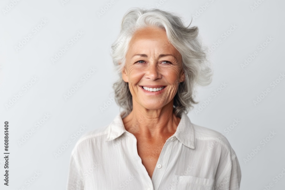 Portrait of a smiling senior woman looking at camera isolated over white background Portrait of a smiling senior woman looking at camera isolated over white background
