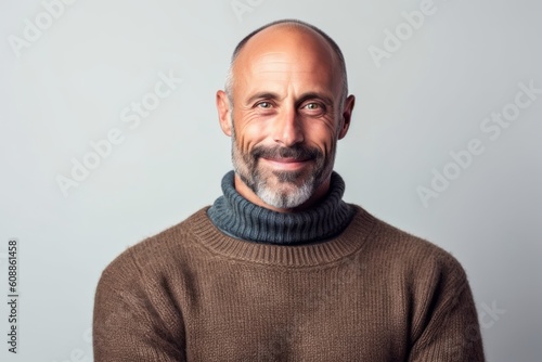 Portrait of a smiling middle-aged man in a brown sweater.